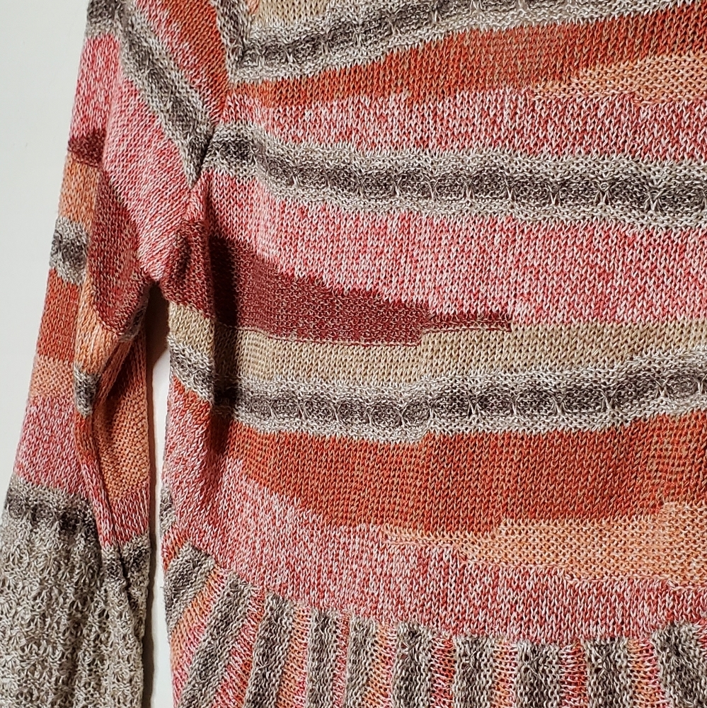 Slouchy Stripes Peach Pink and Tan Radial Natural Style Cardigan - Picture 9 of 12